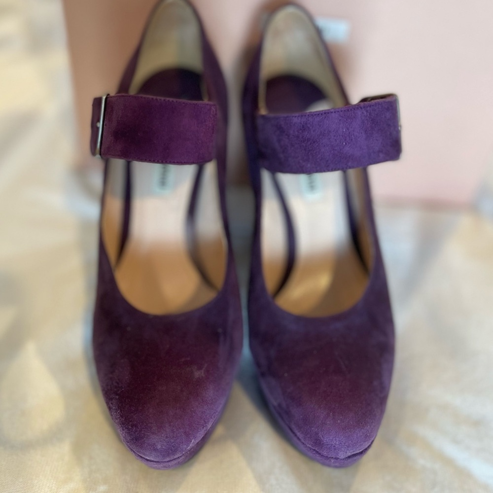 Miu Miu Purple Suede Mary Jane Heels Sz 37.5 - Picture 5 of 7